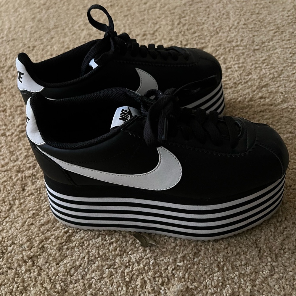 Comme des Garcons Nike Cortez Black and White Platform Sneakers